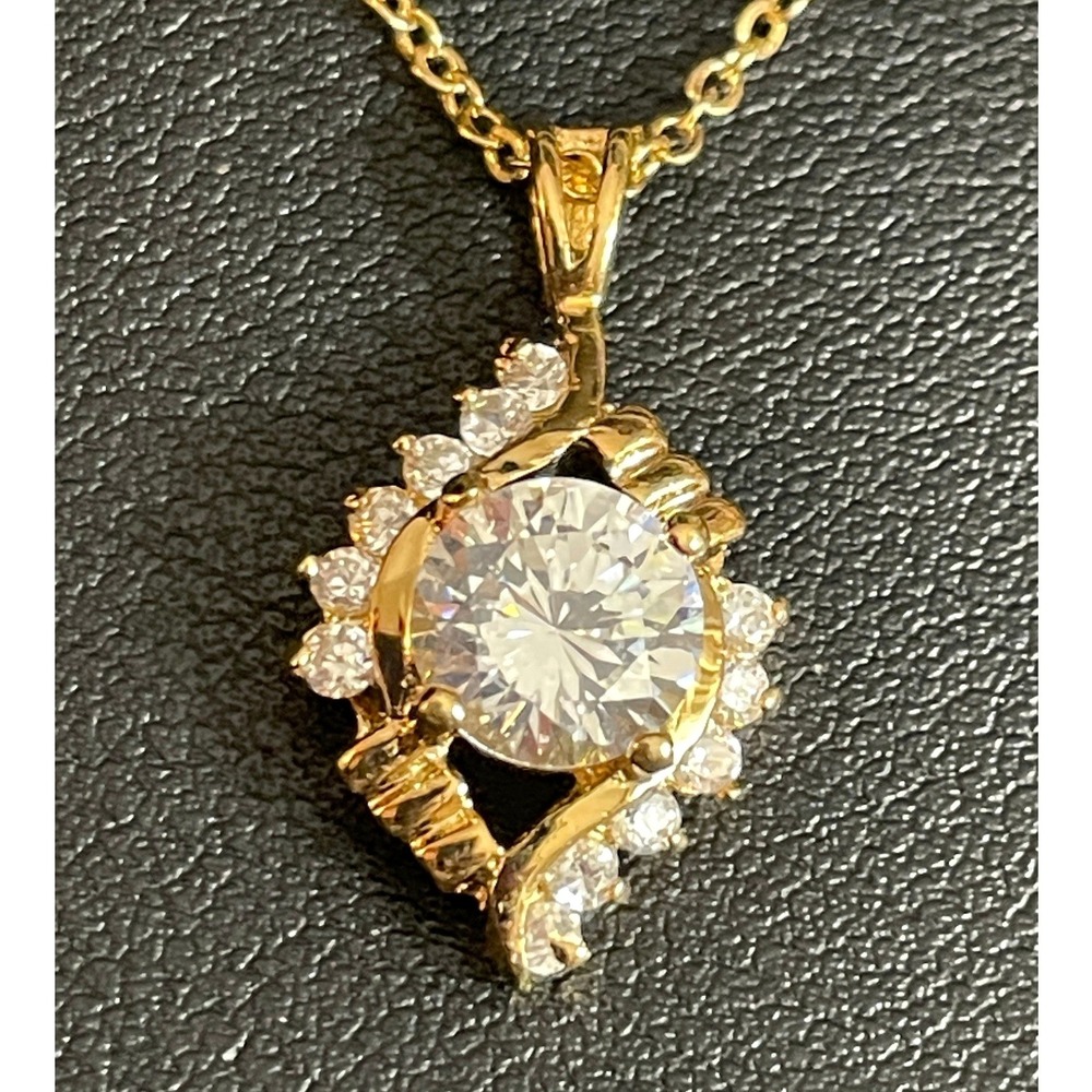 LIND Halo Pendant Necklace Bypass 14KGE Yellow Gold Electroplate 18" Long
